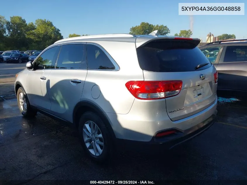 5XYPG4A36GG048858 2016 Kia Sorento 2.4L Lx