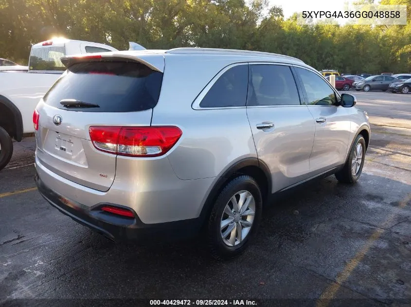 5XYPG4A36GG048858 2016 Kia Sorento 2.4L Lx