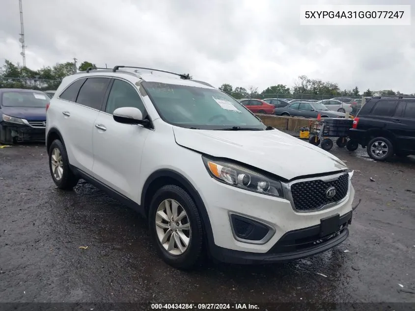 2016 Kia Sorento 2.4L Lx VIN: 5XYPG4A31GG077247 Lot: 40434284