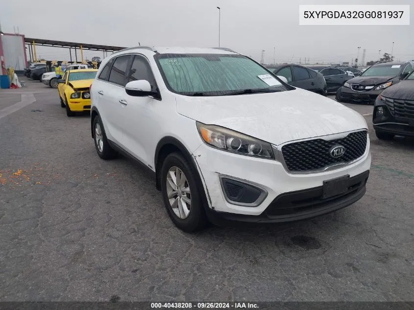 5XYPGDA32GG081937 2016 Kia Sorento Lx/L