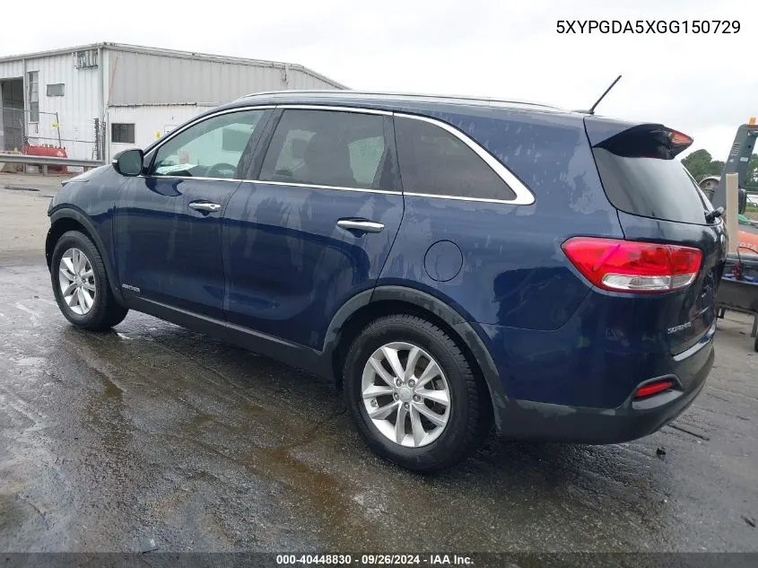 2016 Kia Sorento 3.3L Lx VIN: 5XYPGDA5XGG150729 Lot: 40448830