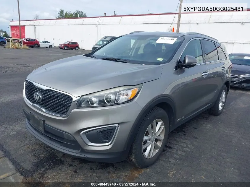 2016 Kia Sorento 3.3L Lx VIN: 5XYPGDA50GG025481 Lot: 40449749