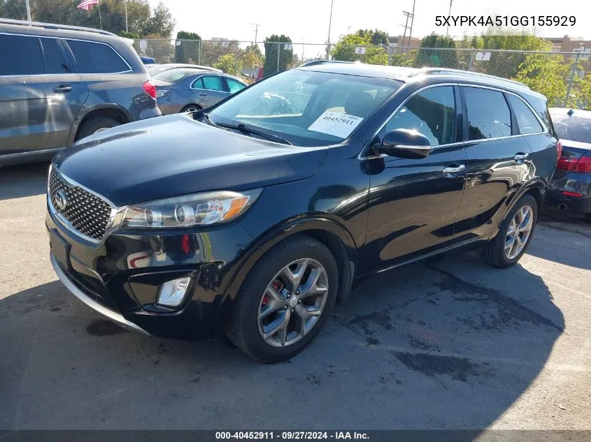 5XYPK4A51GG155929 2016 Kia Sorento 3.3L Sx