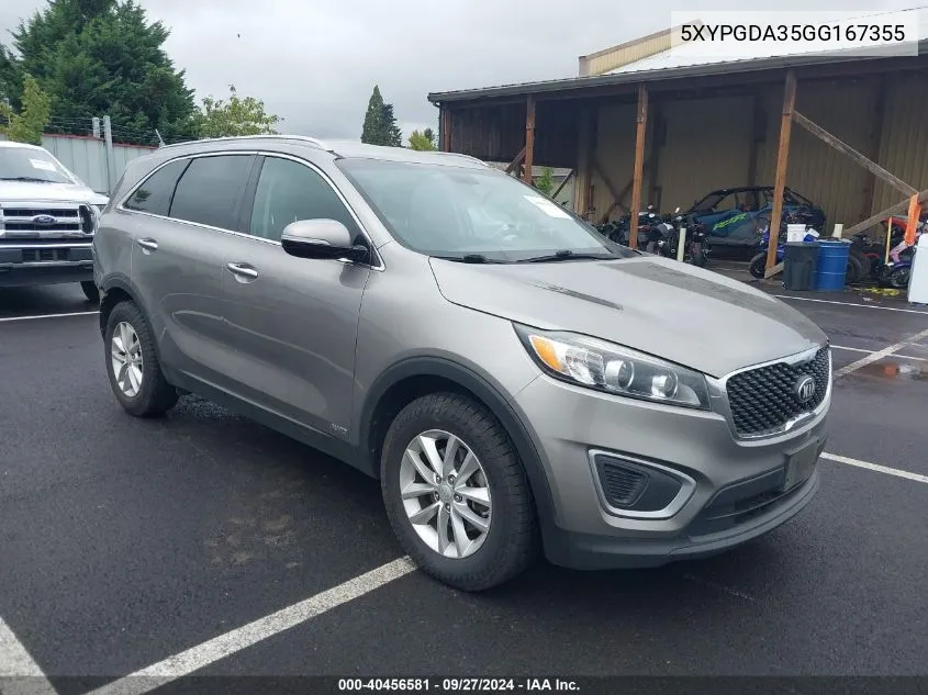 5XYPGDA35GG167355 2016 Kia Sorento 2.4L Lx