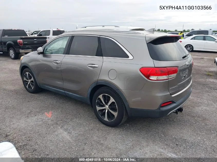 2016 Kia Sorento Ex VIN: 5XYPH4A11GG103566 Lot: 40491518