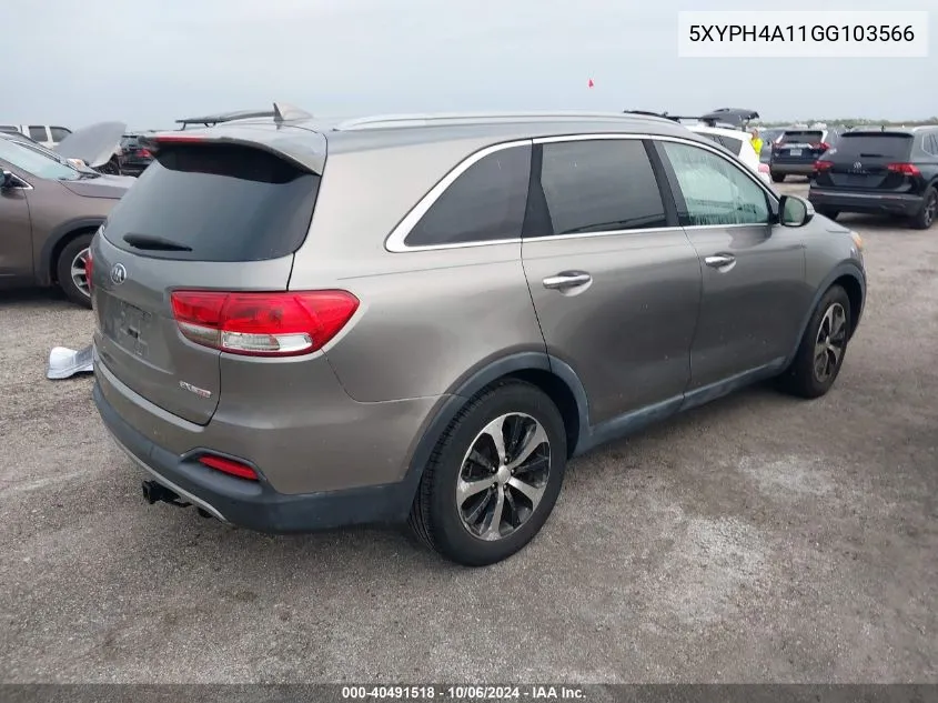 2016 Kia Sorento Ex VIN: 5XYPH4A11GG103566 Lot: 40491518