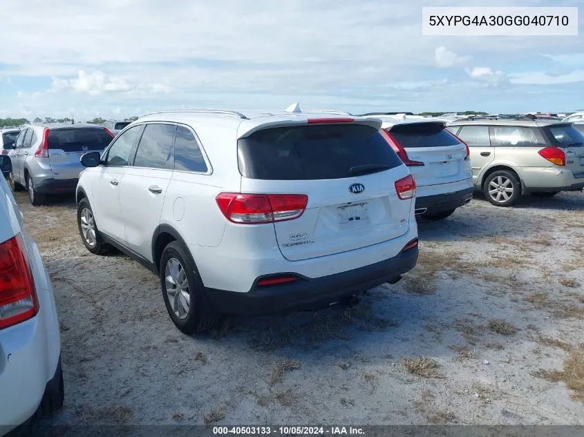 2016 Kia Sorento Lx/L VIN: 5XYPG4A30GG040710 Lot: 40503133