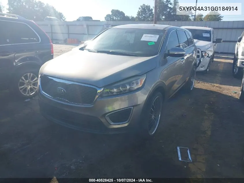 2016 Kia Sorento Lx/L VIN: 5XYPG4A31GG184914 Lot: 40528425