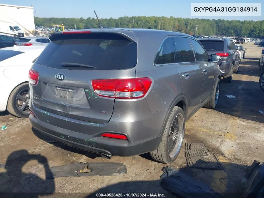 2016 Kia Sorento Lx/L VIN: 5XYPG4A31GG184914 Lot: 40528425