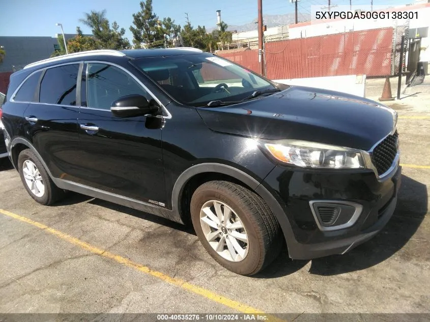 2016 Kia Sorento 3.3L Lx VIN: 5XYPGDA50GG138301 Lot: 40535276