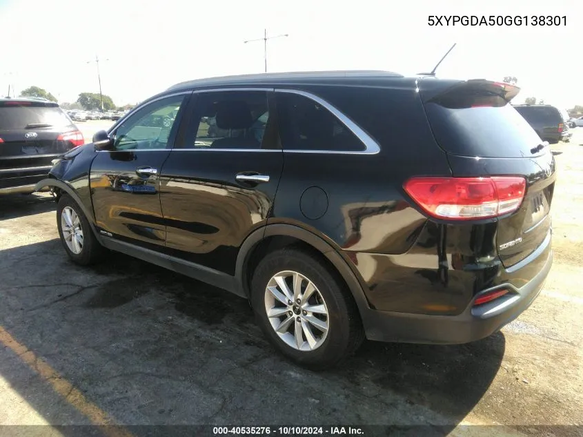 2016 Kia Sorento 3.3L Lx VIN: 5XYPGDA50GG138301 Lot: 40535276