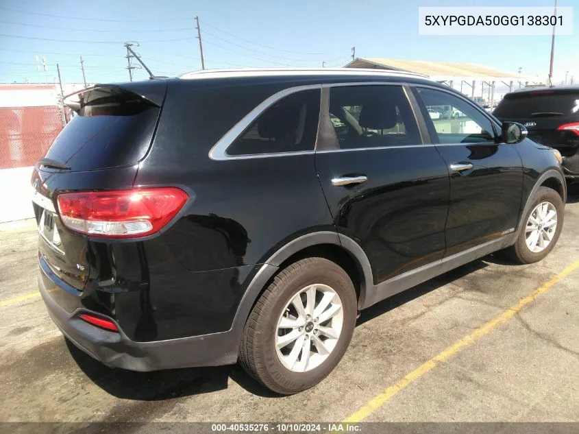 2016 Kia Sorento 3.3L Lx VIN: 5XYPGDA50GG138301 Lot: 40535276