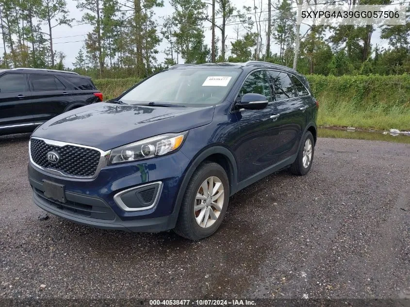 2016 Kia Sorento 2.4L Lx VIN: 5XYPG4A39GG057506 Lot: 40538477