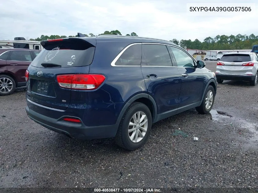 2016 Kia Sorento 2.4L Lx VIN: 5XYPG4A39GG057506 Lot: 40538477