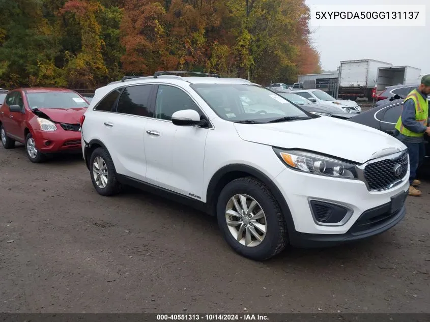 2016 Kia Sorento 3.3L Lx VIN: 5XYPGDA50GG131137 Lot: 40551313