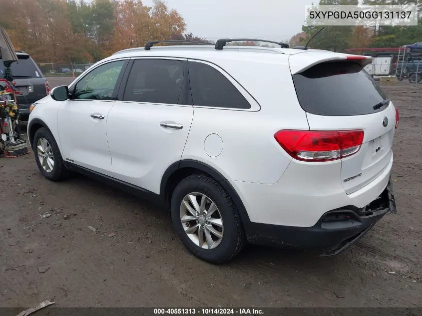 2016 Kia Sorento 3.3L Lx VIN: 5XYPGDA50GG131137 Lot: 40551313