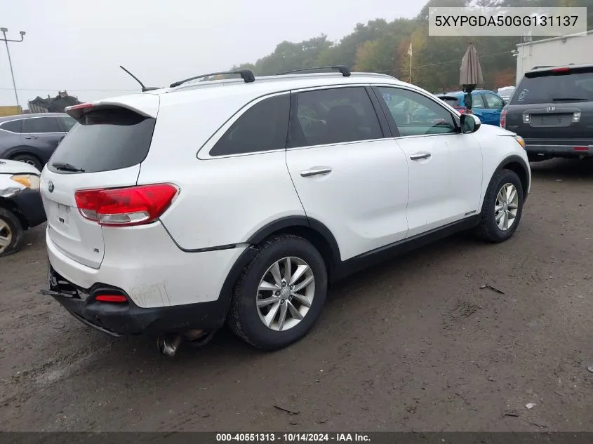 2016 Kia Sorento 3.3L Lx VIN: 5XYPGDA50GG131137 Lot: 40551313