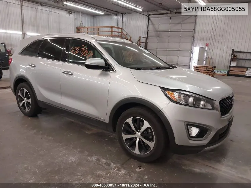 2016 Kia Sorento 3.3L Ex VIN: 5XYPHDA58GG005055 Lot: 40583057