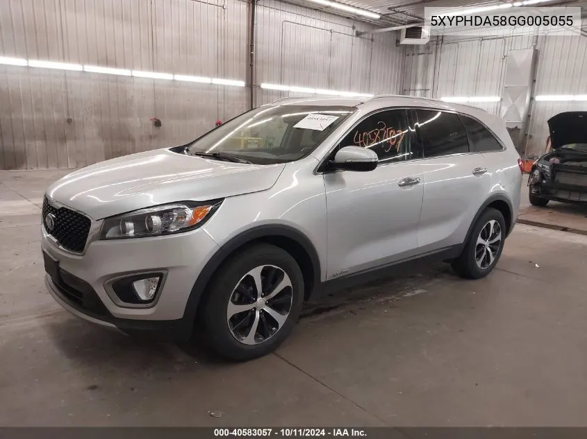 2016 Kia Sorento 3.3L Ex VIN: 5XYPHDA58GG005055 Lot: 40583057