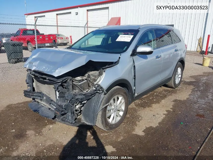 2016 Kia Sorento 2.4L Lx VIN: 5XYPGDA33GG003523 Lot: 40587228