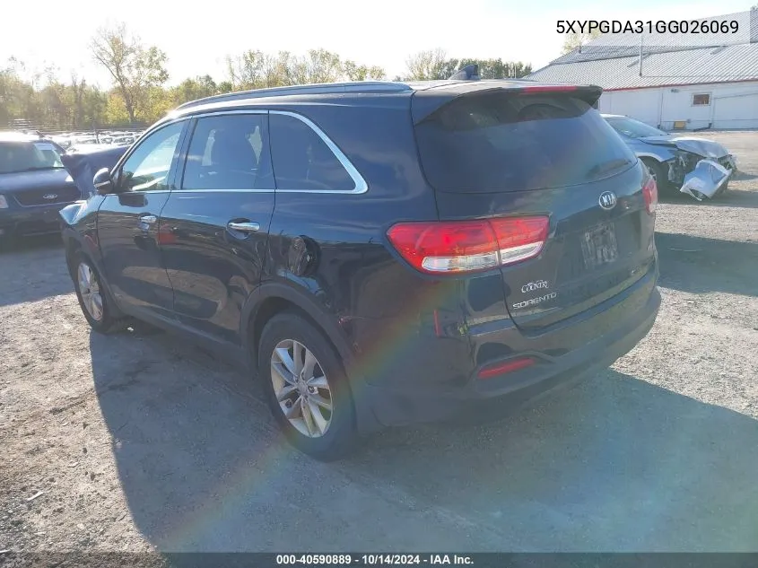 2016 Kia Sorento 2.4L Lx VIN: 5XYPGDA31GG026069 Lot: 40590889