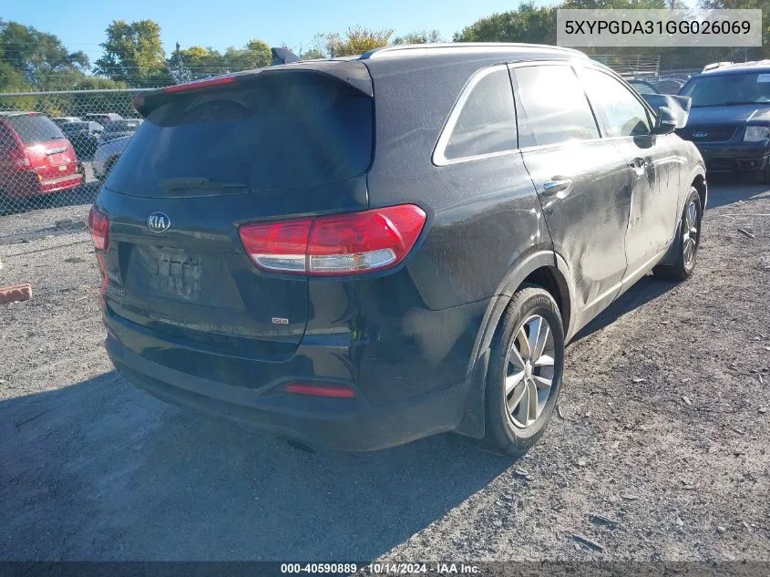 2016 Kia Sorento 2.4L Lx VIN: 5XYPGDA31GG026069 Lot: 40590889