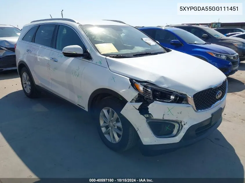 5XYPGDA55GG111451 2016 Kia Sorento 3.3L Lx