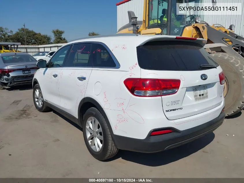 5XYPGDA55GG111451 2016 Kia Sorento 3.3L Lx