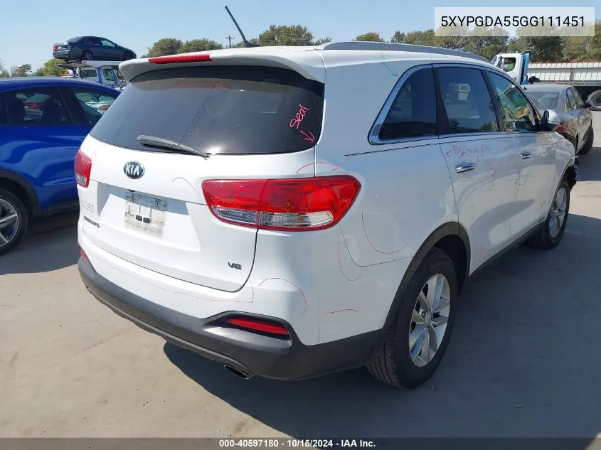 5XYPGDA55GG111451 2016 Kia Sorento 3.3L Lx