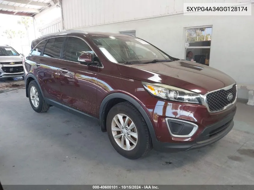 2016 Kia Sorento 2.4L Lx VIN: 5XYPG4A34GG128174 Lot: 40600101