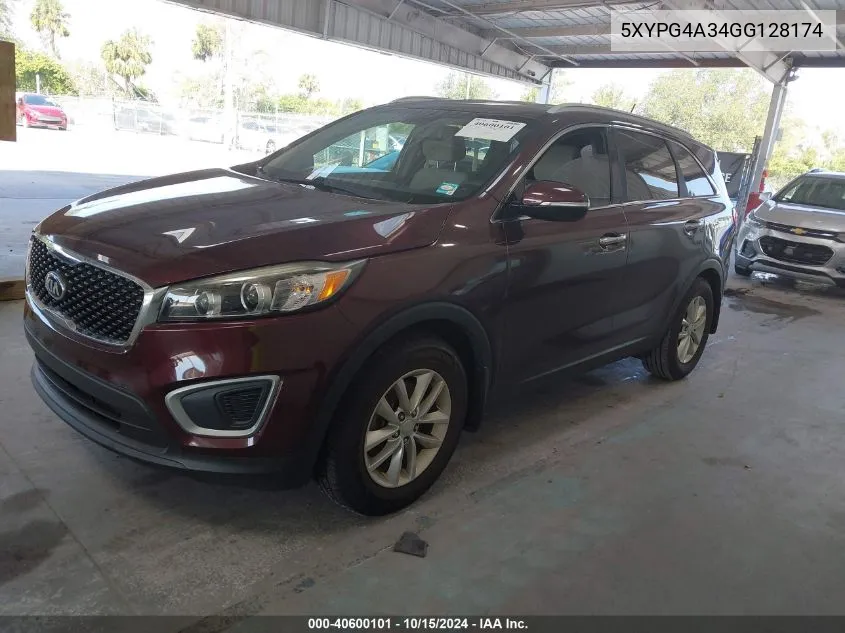 2016 Kia Sorento 2.4L Lx VIN: 5XYPG4A34GG128174 Lot: 40600101