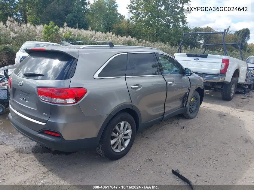 2016 Kia Sorento 2.4L Lx VIN: 5XYPGDA36GG024642 Lot: 40617647