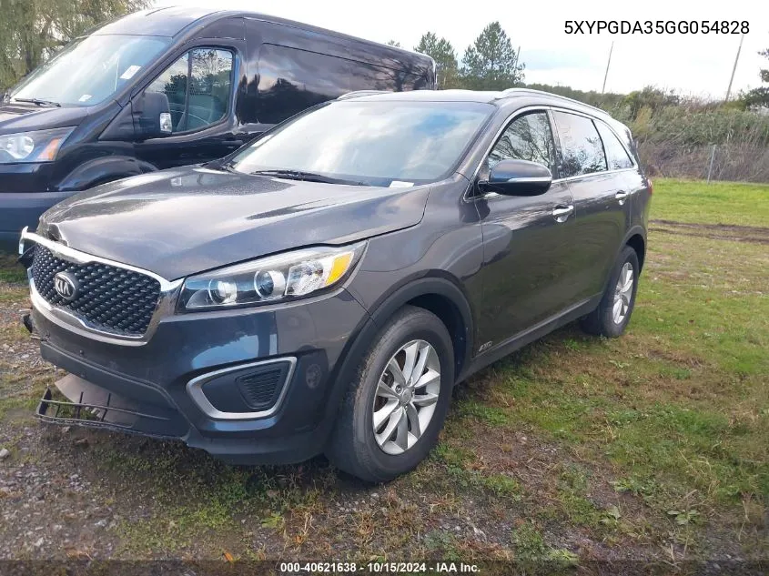 2016 Kia Sorento 2.4L Lx VIN: 5XYPGDA35GG054828 Lot: 40621638