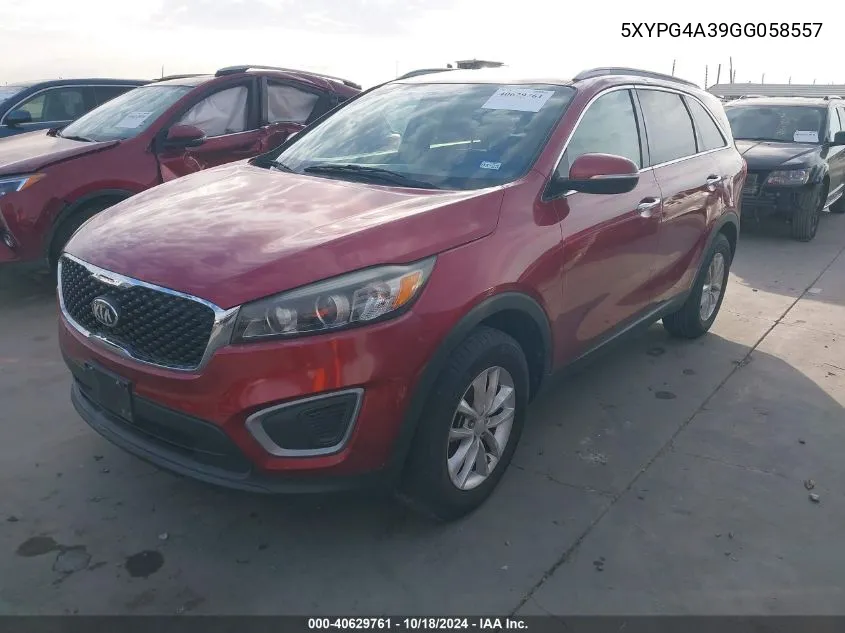 2016 Kia Sorento 2.4L Lx VIN: 5XYPG4A39GG058557 Lot: 40629761