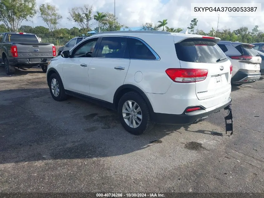 2016 Kia Sorento 2.4L Lx VIN: 5XYPG4A37GG053387 Lot: 40736286