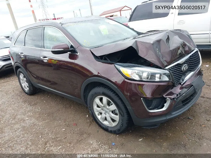 2016 Kia Sorento 2.4L Lx VIN: 5XYPG4A35GG020517 Lot: 40769060