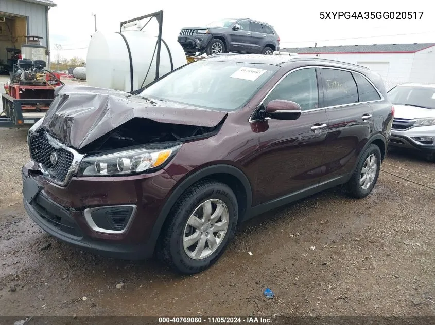 2016 Kia Sorento 2.4L Lx VIN: 5XYPG4A35GG020517 Lot: 40769060