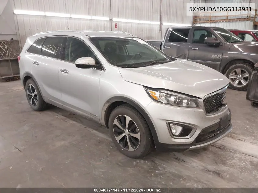 2016 Kia Sorento 3.3L Ex VIN: 5XYPHDA50GG113931 Lot: 40771147