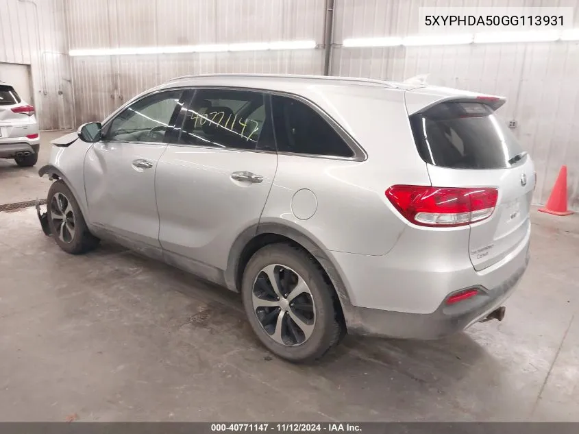 2016 Kia Sorento 3.3L Ex VIN: 5XYPHDA50GG113931 Lot: 40771147