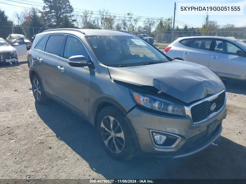 2016 Kia Sorento 2.0T Ex VIN: 5XYPHDA19GG051555 Lot: 40790527