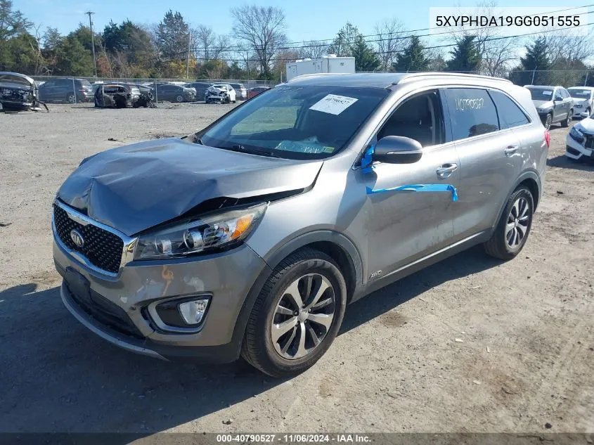 2016 Kia Sorento 2.0T Ex VIN: 5XYPHDA19GG051555 Lot: 40790527