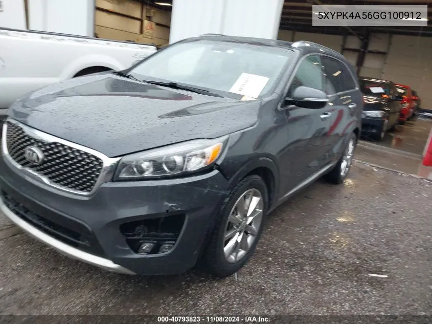 2016 Kia Sorento 3.3L Sxl VIN: 5XYPK4A56GG100912 Lot: 40793823