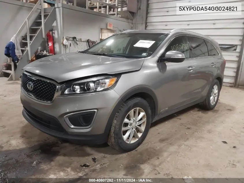 2016 Kia Sorento 3.3L Lx VIN: 5XYPGDA54GG024821 Lot: 40807282