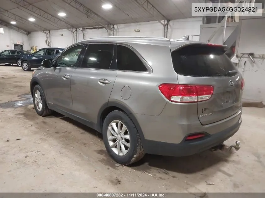 2016 Kia Sorento 3.3L Lx VIN: 5XYPGDA54GG024821 Lot: 40807282