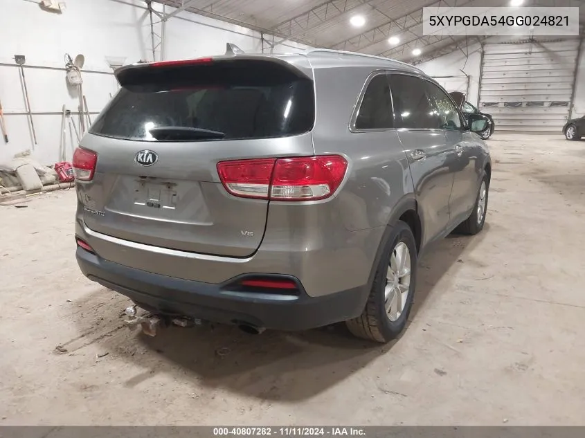 2016 Kia Sorento 3.3L Lx VIN: 5XYPGDA54GG024821 Lot: 40807282