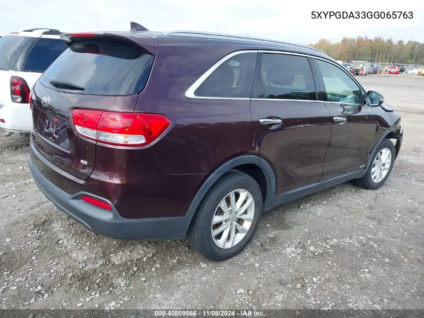 2016 Kia Sorento 2.4L Lx VIN: 5XYPGDA33GG065763 Lot: 40809566