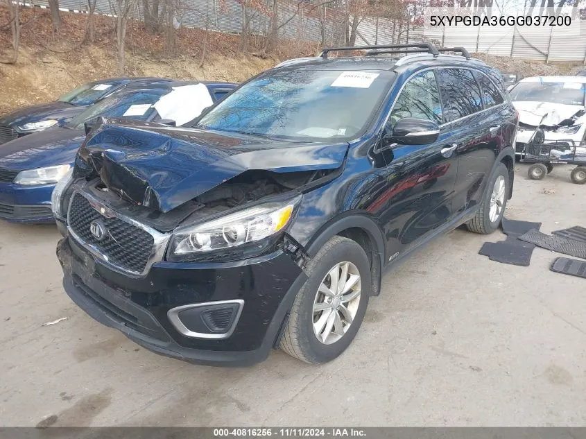 2016 Kia Sorento 2.4L Lx VIN: 5XYPGDA36GG037200 Lot: 40816256