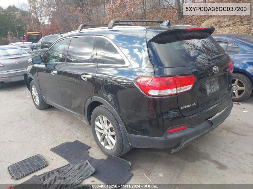 2016 Kia Sorento 2.4L Lx VIN: 5XYPGDA36GG037200 Lot: 40816256