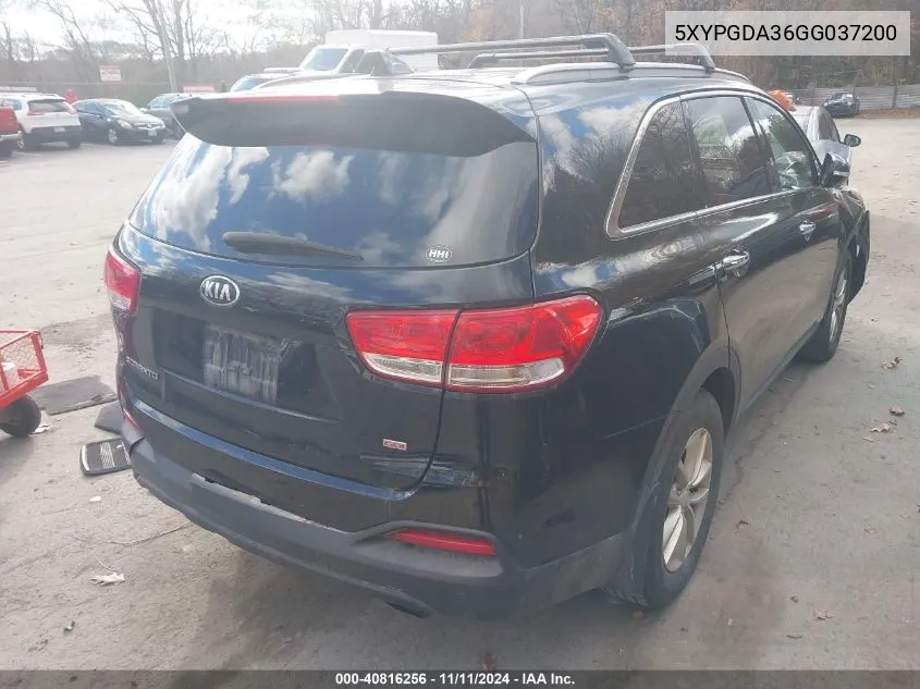 2016 Kia Sorento 2.4L Lx VIN: 5XYPGDA36GG037200 Lot: 40816256