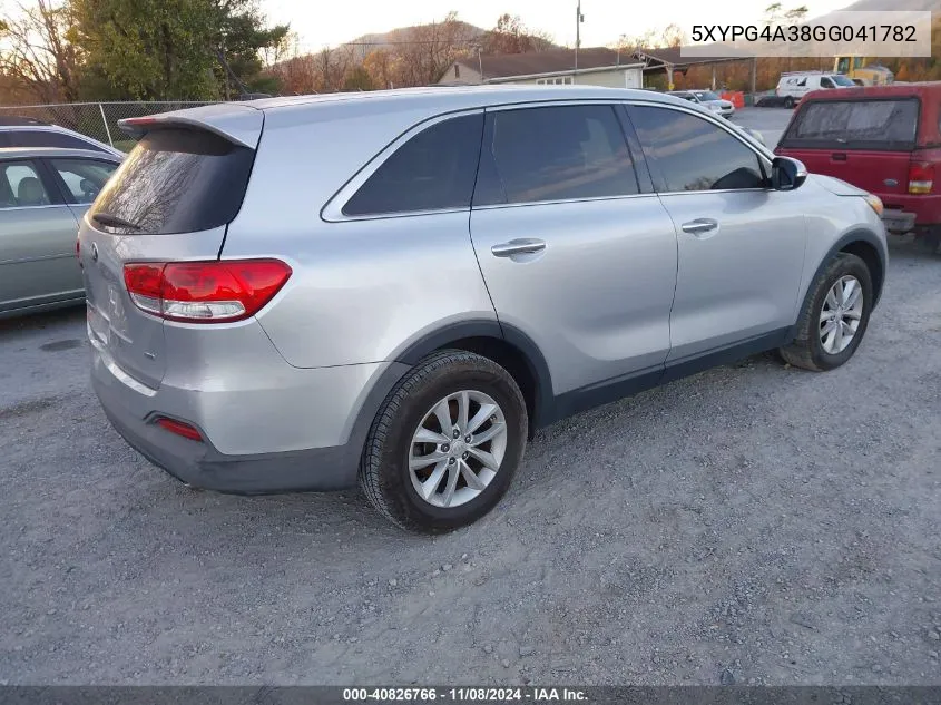 2016 Kia Sorento 2.4L L VIN: 5XYPG4A38GG041782 Lot: 40826766